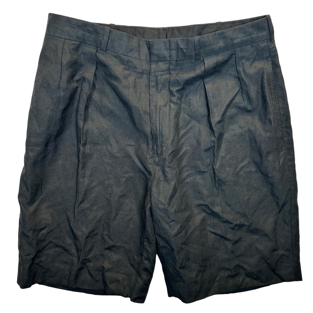 Polo Ralph Lauren Black Linen Silk Pleated Shorts Mens 34 Luxury Summer Classic